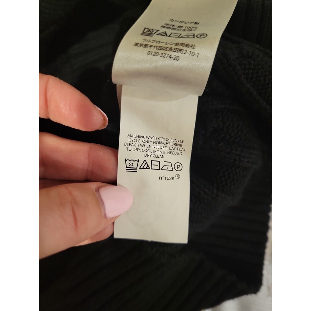 Polo Ralph Lauren Black Cable Knit Pima Cotton Sweater Size S Pony Preppy - Picture 8 of 9